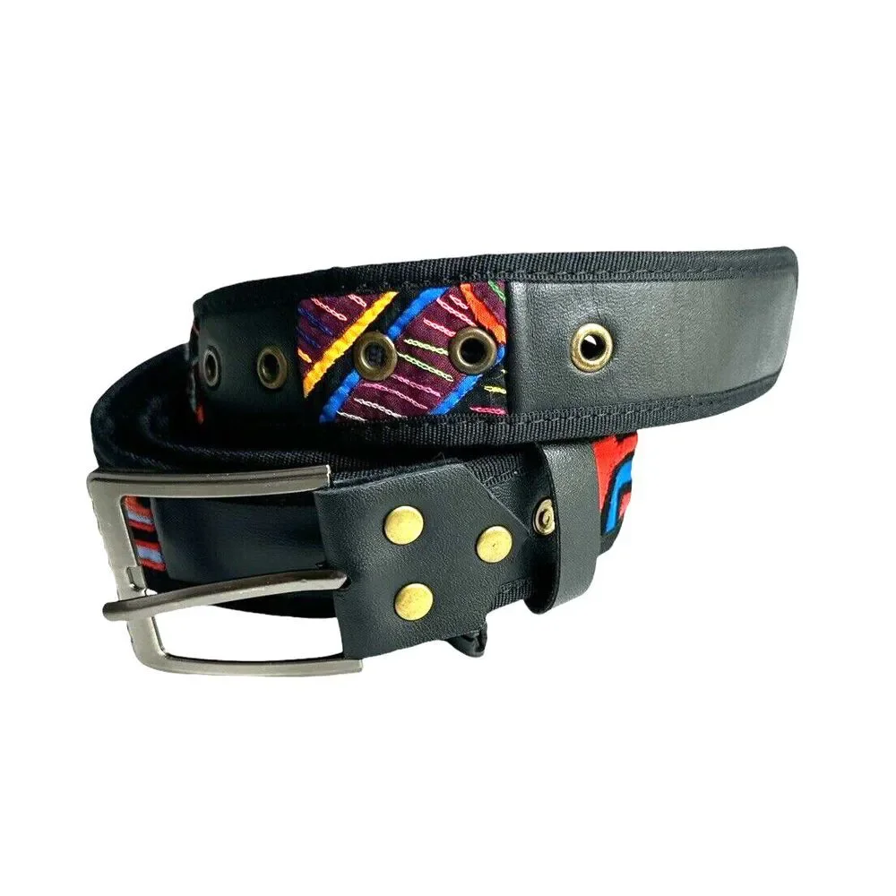Artisan Arte Kuna Men's Belt -‎ Genuine Leather & Square Mola Accents, Size 38